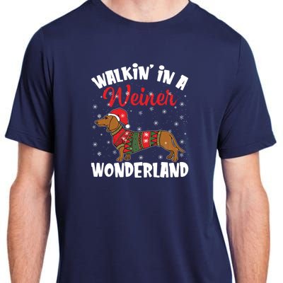 Walking In A Wiener Wonderland Funny Dachshund Christmas Adult ChromaSoft Performance T-Shirt