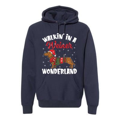 Walking In A Wiener Wonderland Funny Dachshund Christmas Premium Hoodie