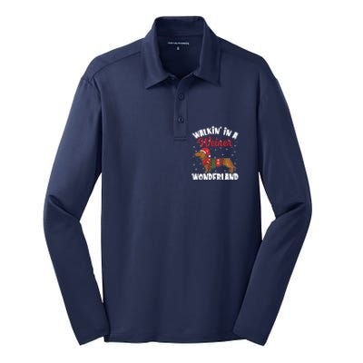 Walking In A Wiener Wonderland Funny Dachshund Christmas Silk Touch Performance Long Sleeve Polo