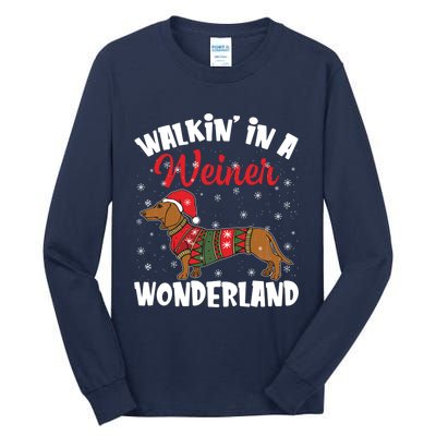 Walking In A Wiener Wonderland Funny Dachshund Christmas Tall Long Sleeve T-Shirt