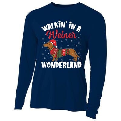 Walking In A Wiener Wonderland Funny Dachshund Christmas Cooling Performance Long Sleeve Crew