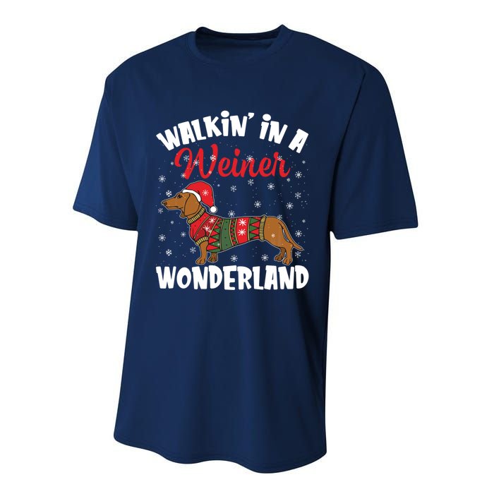 Walking In A Wiener Wonderland Funny Dachshund Christmas Performance Sprint T-Shirt