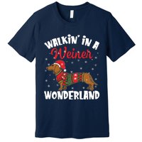 Walking In A Wiener Wonderland Funny Dachshund Christmas Premium T-Shirt