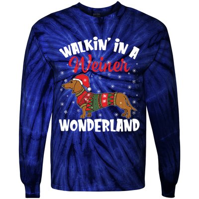 Walking In A Wiener Wonderland Funny Dachshund Christmas Tie-Dye Long Sleeve Shirt