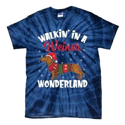 Walking In A Wiener Wonderland Funny Dachshund Christmas Tie-Dye T-Shirt