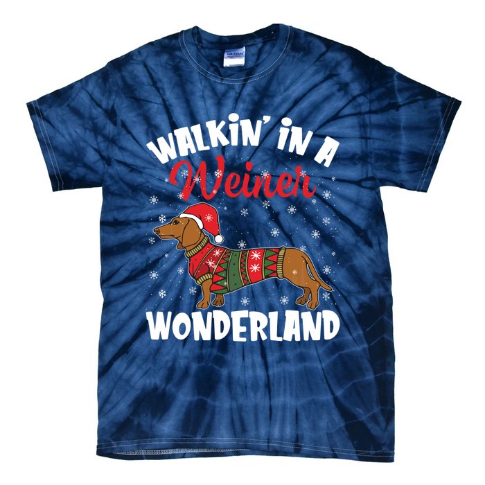 Walking In A Wiener Wonderland Funny Dachshund Christmas Tie-Dye T-Shirt