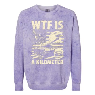 Wtf Is A Kilometer Eagle Badge American Signature Burger Vintage Design Colorblast Crewneck Sweatshirt