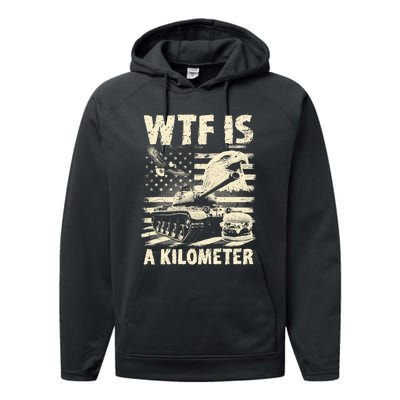 Wtf Is A Kilometer Eagle Badge American Signature Burger Vintage Design Performance Fleece Hoodie