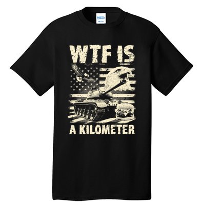 Wtf Is A Kilometer Eagle Badge American Signature Burger Vintage Design Tall T-Shirt