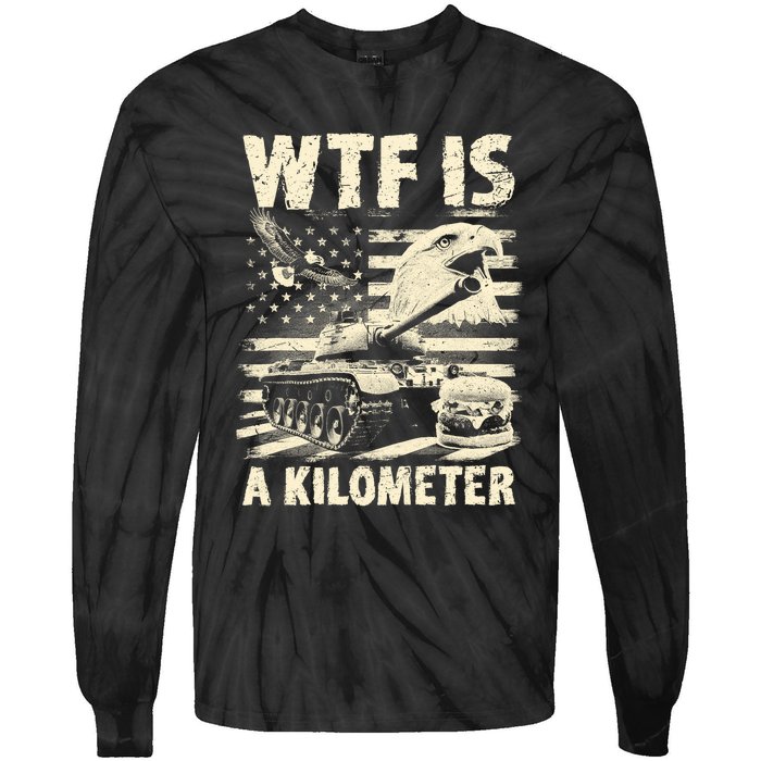 Wtf Is A Kilometer Eagle Badge American Signature Burger Vintage Design Tie-Dye Long Sleeve Shirt