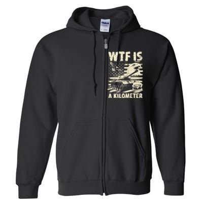 Wtf Is A Kilometer Eagle Badge American Signature Burger Vintage Design Full Zip Hoodie