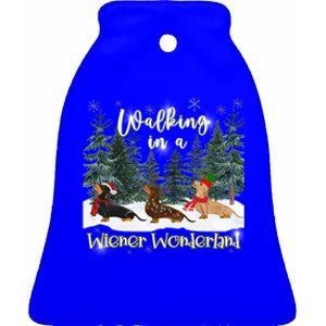 Walking In A Wiener Wonderland Dachshund Trio Cool Gift Ceramic Bell Ornament