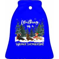 Walking In A Wiener Wonderland Dachshund Trio Cool Gift Ceramic Bell Ornament