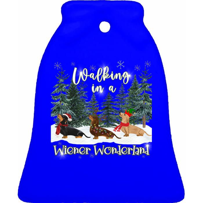 Walking In A Wiener Wonderland Dachshund Trio Cool Gift Ceramic Bell Ornament