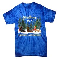 Walking In A Wiener Wonderland Dachshund Trio Cool Gift Tie-Dye T-Shirt