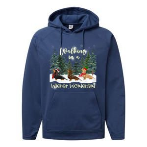 Walking In A Wiener Wonderland Dachshund Trio Cool Gift Performance Fleece Hoodie