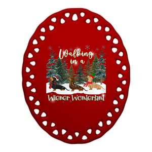 Walking In A Wiener Wonderland Dachshund Trio Cool Gift Ceramic Oval Ornament