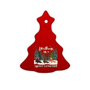 Walking In A Wiener Wonderland Dachshund Trio Cool Gift Ceramic Tree Ornament