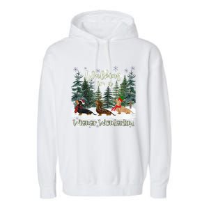 Walking In A Wiener Wonderland Dachshund Trio Cool Gift Garment-Dyed Fleece Hoodie