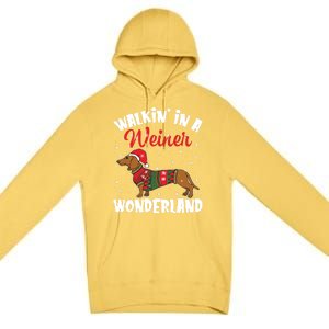 Walking In A Wiener Wonderland Funny Dachshund Christmas Gift Premium Pullover Hoodie