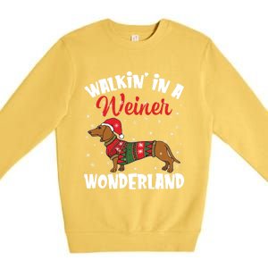 Walking In A Wiener Wonderland Funny Dachshund Christmas Gift Premium Crewneck Sweatshirt