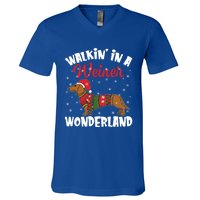 Walking In A Wiener Wonderland Funny Dachshund Christmas Gift V-Neck T-Shirt