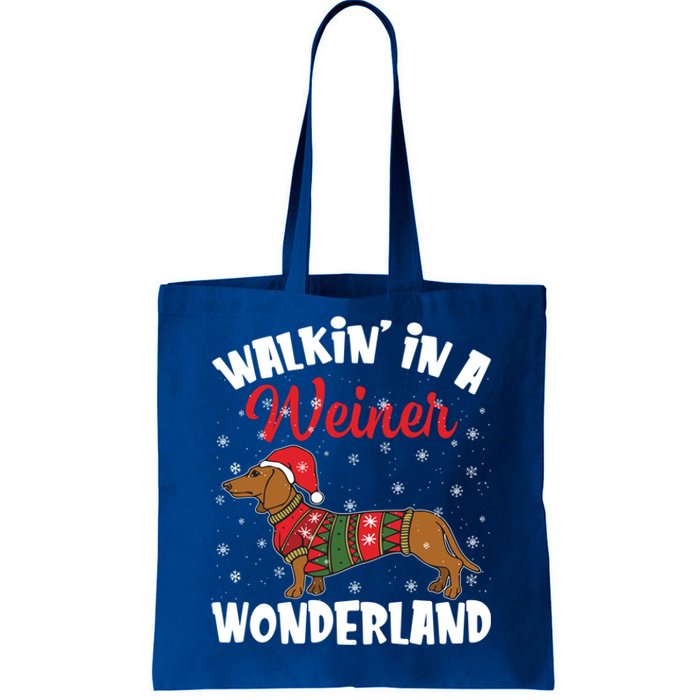 Walking In A Wiener Wonderland Funny Dachshund Christmas Gift Tote Bag