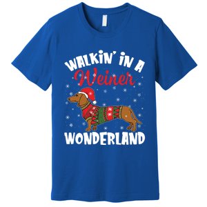 Walking In A Wiener Wonderland Funny Dachshund Christmas Gift Premium T-Shirt