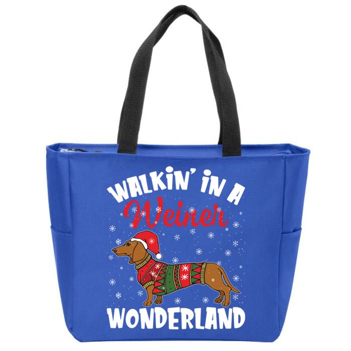 Walking In A Wiener Wonderland Funny Dachshund Christmas Gift Zip Tote Bag