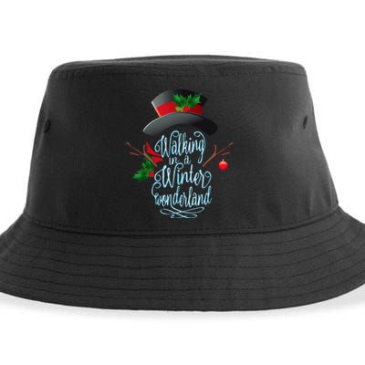 Walking in a Winter Wonderland  Snowman Christmas Holiday Sustainable Bucket Hat