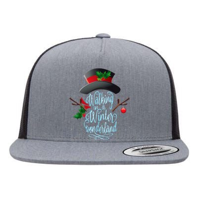 Walking in a Winter Wonderland  Snowman Christmas Holiday Flat Bill Trucker Hat