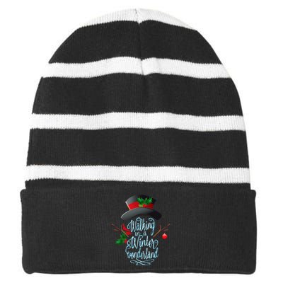 Walking in a Winter Wonderland  Snowman Christmas Holiday Striped Beanie with Solid Band