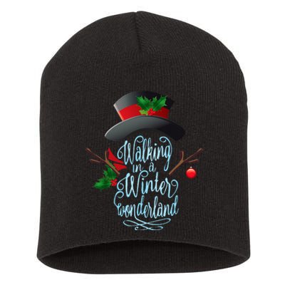 Walking in a Winter Wonderland  Snowman Christmas Holiday Short Acrylic Beanie