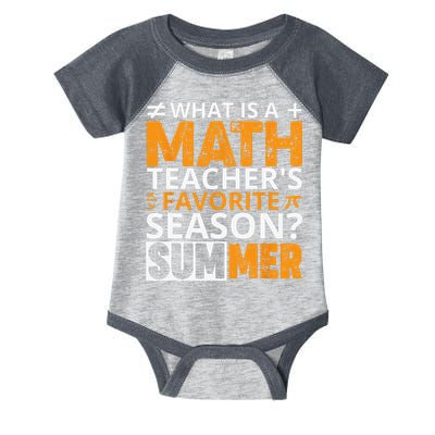 What is a Math Teacher's favorite season Funny Math Teacher Infant Baby Jersey Bodysuit