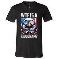 Wtf Is A Kilogram 4th Of July Patriotic Eagle Usa Flag V-Neck T-Shirt