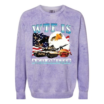 Wtf Is A Kilometer Eagle Badge American Signature Burger Colorblast Crewneck Sweatshirt