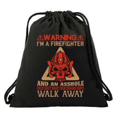 Warning I'm A Firefighter And An Asshole Drawstring Bag