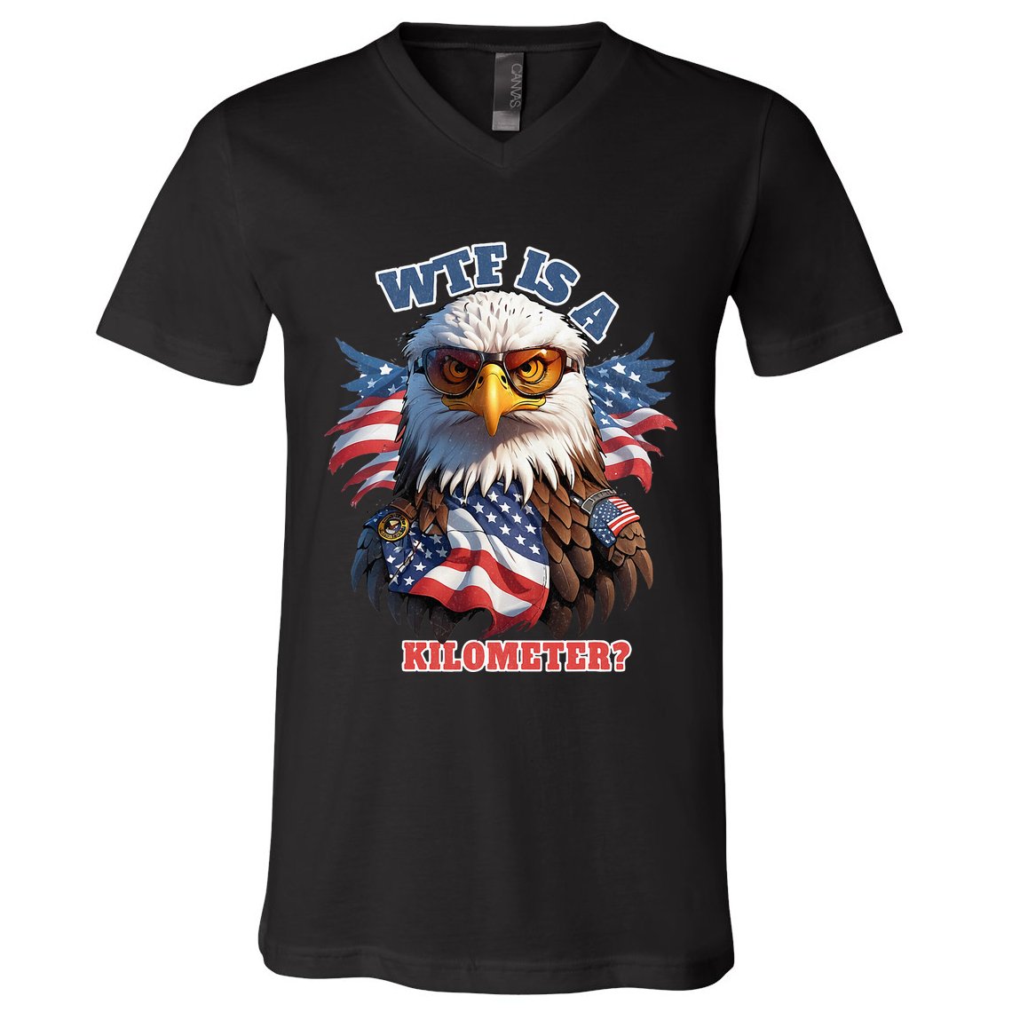 Wtf Is A Kilometer Eagle Usa July 4th V-Neck T-Shirt