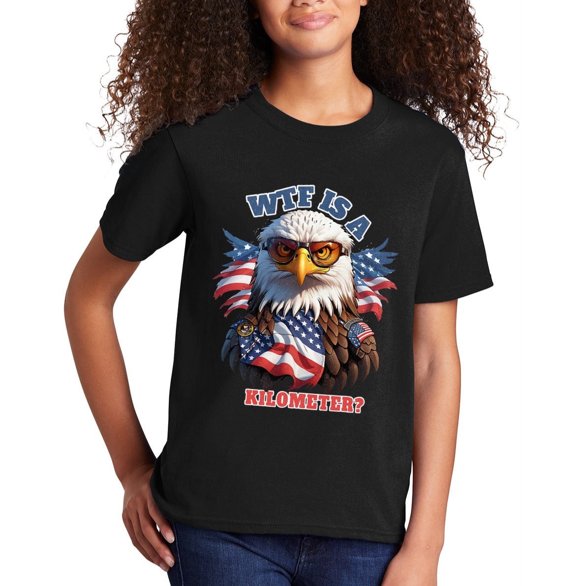 Wtf Is A Kilometer Eagle Usa July 4th Kids T-Shirt