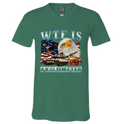 Wtf Is A Kilometer Eagle Badge American Signature Burger V-Neck T-Shirt