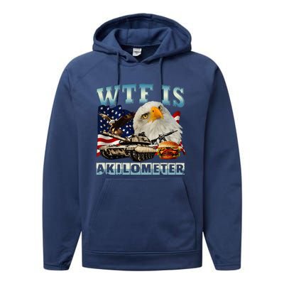 Wtf Is A Kilometer Eagle Badge American Signature Burger Performance Fleece Hoodie