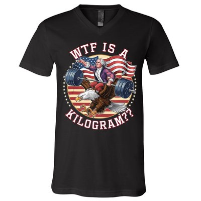 Wtf Is A Kilogram Funny 4th Of July Patriotic Eagle Usa V-Neck T-Shirt