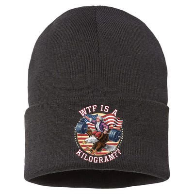 Wtf Is A Kilogram Funny 4th Of July Patriotic Eagle Usa Sustainable Knit Beanie