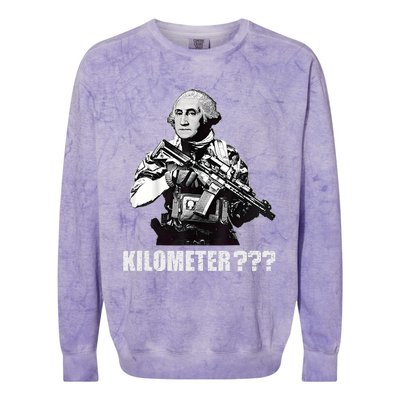 What Is A Kilometer George Washington Meme Funny 4th Of July Colorblast Crewneck Sweatshirt