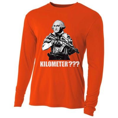 What Is A Kilometer George Washington Meme Funny 4th Of July Cooling Performance Long Sleeve Crew