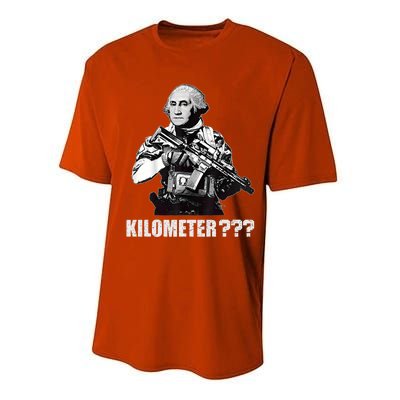 What Is A Kilometer George Washington Meme Funny 4th Of July Performance Sprint T-Shirt