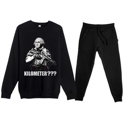 What Is A Kilometer George Washington Meme Funny 4th Of July Premium Crewneck Sweatsuit Set