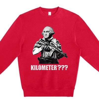 What Is A Kilometer George Washington Meme Funny 4th Of July Premium Crewneck Sweatshirt