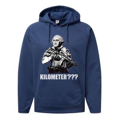 What Is A Kilometer George Washington Meme Funny 4th Of July Performance Fleece Hoodie