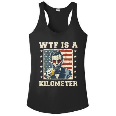 Wtf Is A Kilometer Abe Lincoln July 4th Funny Patriotic Ladies PosiCharge Competitor Racerback Tank